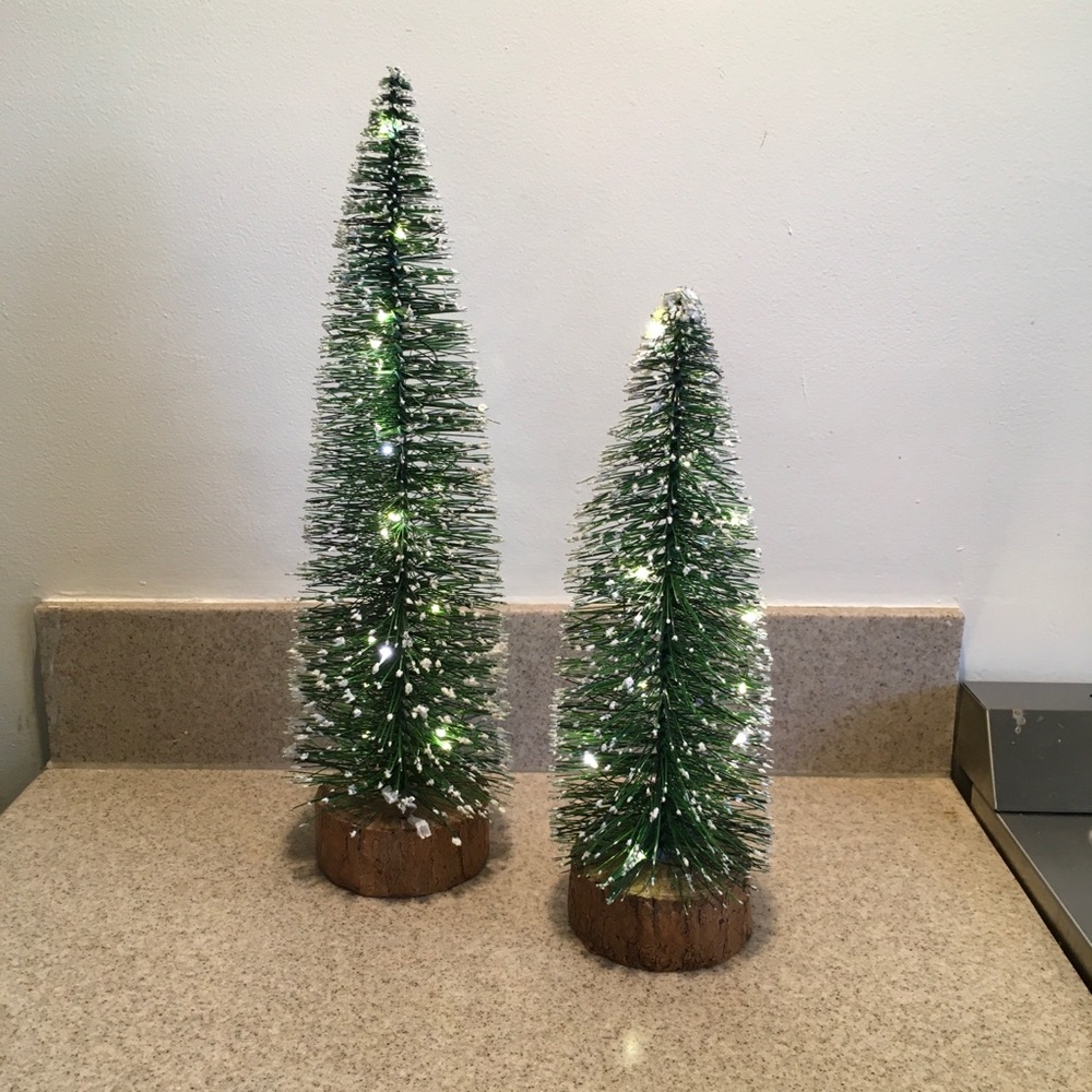 Bottle Brush Christmas Trees with Lights set of 2
